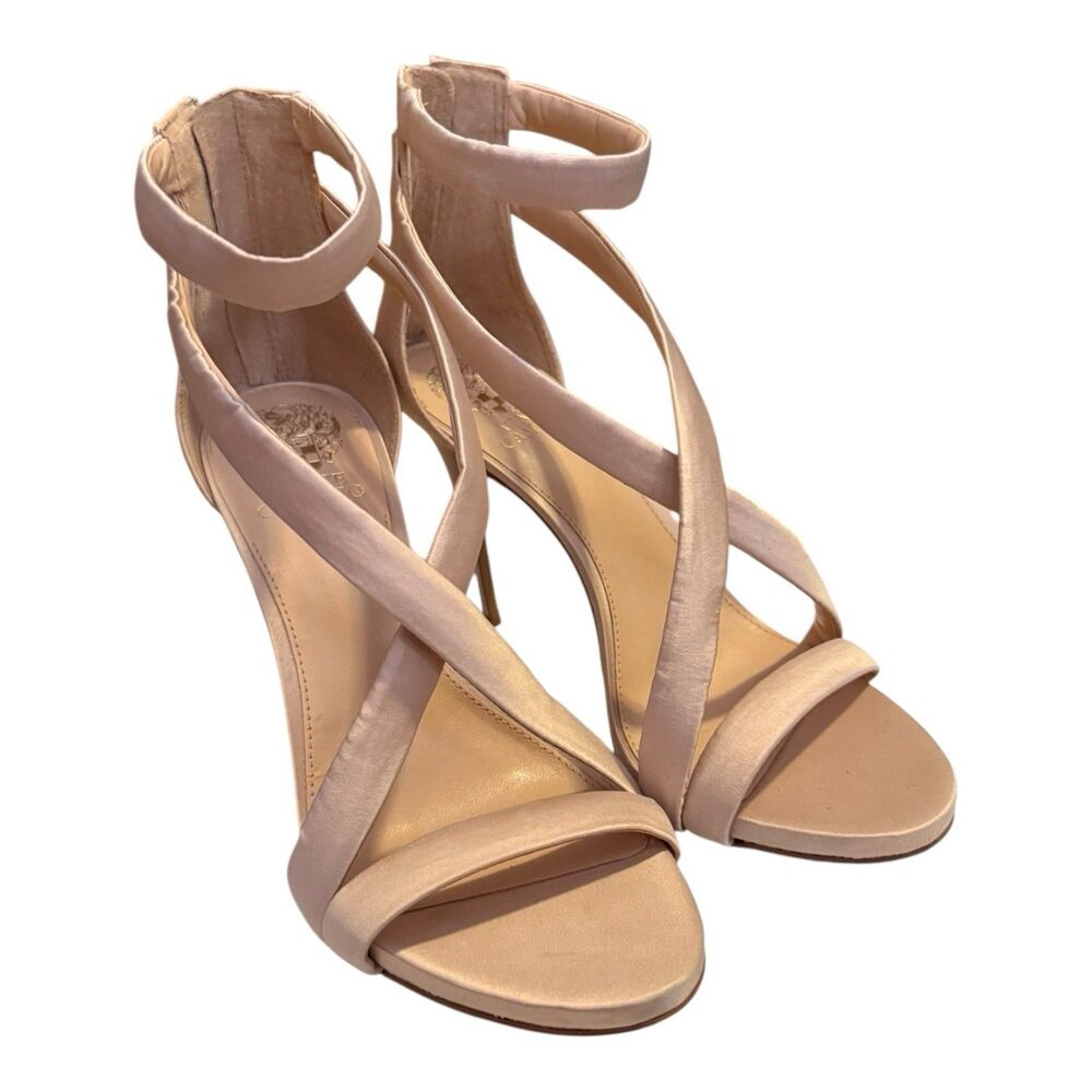 Vince Camuto Satin Strappy Heels Light Beige/ Ivory Stilettos Sz 9M